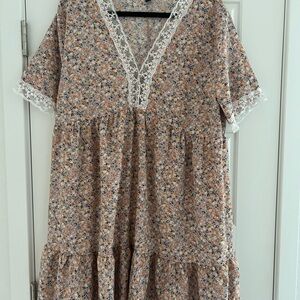 SHEIN Floral Dress with Lace Trim - Multicolor Plus Size 2X